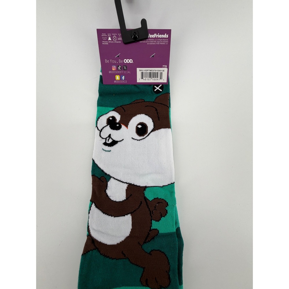 Odd Sox VeeFriends Hustling Hamster Crew Socks Green Striped Mens Size 8-12 NEW